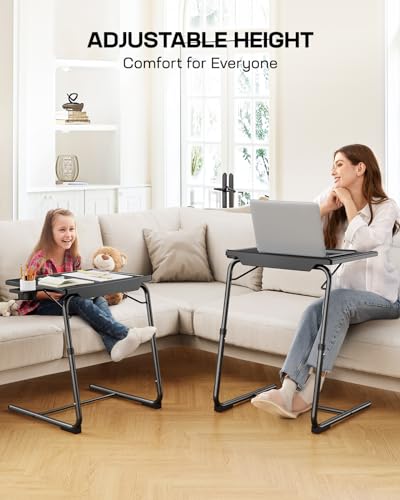 TV Tray - TV Table for Eating, Folding Table Trays with 6 Height & 3 Tilt Angle, TV Tray Table with Cup Holder, Dinner Tray for Eating or Working on Couch, Bed, Living Room, Home & Office