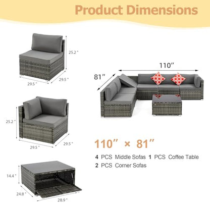 7 Piece Patio Furniture Set with Adjustable Bracket All-Weather Wicker Conversation Set with Coffee Table for Porch Garden Backyard (Gray)