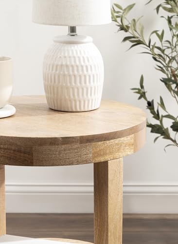 Talcott Modern Round Wood Side Table, 16 x 16 x 24, Natural Wood, Transitional Decorative Two-Tier End Table for Use as a Bedroom Nightstand or Living Room Accent