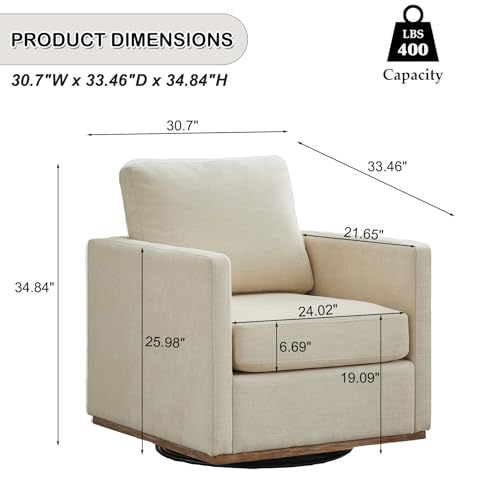 Swivel Accent Chair Set of 2, 360 Degree Square Swivel Chair for Living Room, Mid Century Modern Upholstered Barrel Chair,Comfy Sofa Armchairs for Bedroom,Nursery,Chenille, Beige