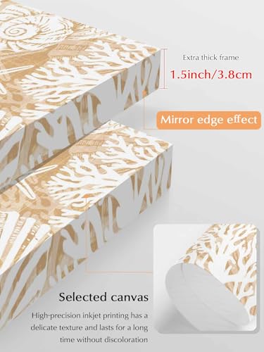 NuYeBiofx Retro Orange Marine Conch Coral Canvas Wall Art Prints,48"x32" Framed Picture Artwork Ocean Sea Starfish Shell Printed Canvas Oil Painting for Living Room Bedroom Office,Ready to Hang