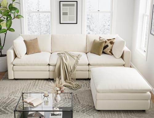 Cloud Couches for Living Room L Shaped Sectional Couch with Ottoman Deep Plush 4 Seats Sofa Modern Sofa for Apartment