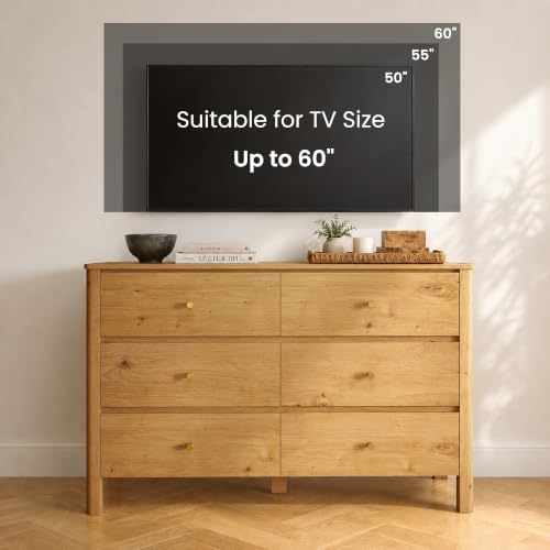 47" Wide 6 Drawer Dresser for Bedroom, Honey Oak, view 4