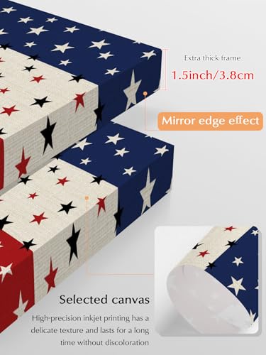 NuYeBiofx Independence Day Stripes and Stars Canvas Wall Art Prints,48"x32" Framed Picture Artwork Vintage USA Flag Star Printed Canvas Oil Painting for Living Room Bedroom Office,Ready to Hang