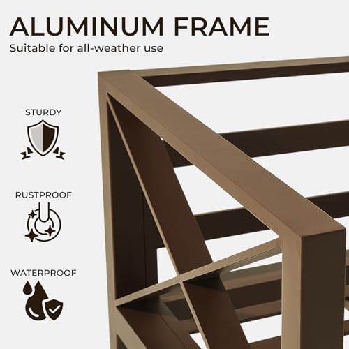 Aluminum Patio Furniture Set with Oversized Fire Pit Table, 7-Piece All-Weather Outdoor Conversation Set with Swivel Rocking Chairs, Oversized Modern Sofa for Backyard, Deck, Balcony-Brown