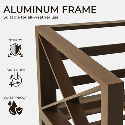 Aluminum Patio Furniture Set with Oversized Fire Pit Table, 7-Piece All-Weather Outdoor Conversation Set with Swivel Rocking Chairs, Oversized Modern Sofa for Backyard, Deck, Balcony-Brown
