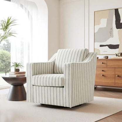 Swivel Accent Chair, 360° Swivel Upholstered Club Armchairs for Living Room, Comfy Fabric Single Sofa Reading Chair with Deep Seat, Metal Swivel Base, Pinstripe Light Blue