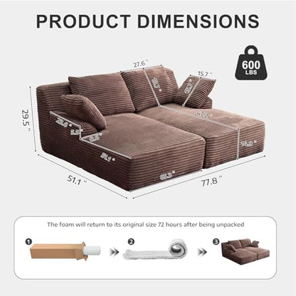 Boneless Sofa Bed in Brown, Cloud Sofas for Living Room, view 3