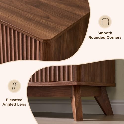 70" Mid Century Modern Fluted TV Stand,4-Door Storage, Light Walnut, view 6