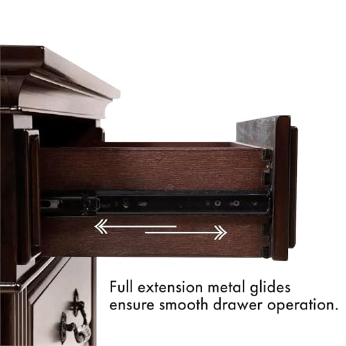 Syracuse 6-Piece Traditional Solid Wood Bedroom Set with Chest, Mirrored-Dresser and 2 Nightstands, Box Spring Required for Bedroom, Guest Room, Queen, Walnut