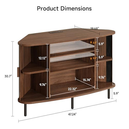 47" Corner TV Stand, Fluted TV Cabinet for 55 Inch TVs, Walnut, view 3