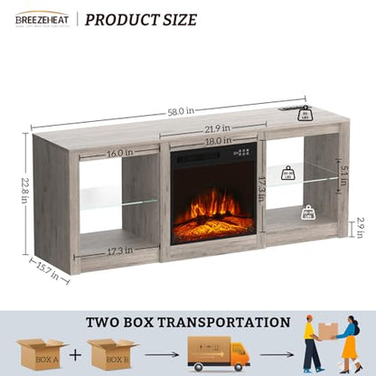 Electric Fireplace TV Stand with 18 inch Fireplace Up to 65" TVs-Led, view 3
