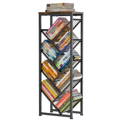 Cutogxon Tree Bookshelf - 9 Tier Visual Metal Floor Standing Book Shelf with Wooden Top, Small Bookshelf for Small Spaces Bookshelves Book Storage Organizer Shelves for Living Room Bedroom Black