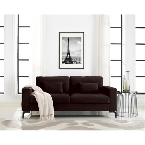 Tommy Hilfiger Austin Upholstered Sofa, Contemporary Square Arms Living Room Couch for Small Space, Plush Cushions, Wooden Frame and Legs, Chocolate Brown