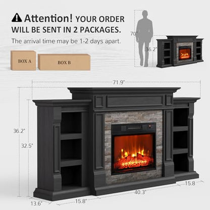 72" Electric Fireplace with Mantel Fireplace TV Stand for Living Room, view 4