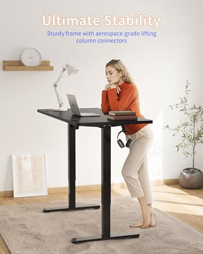 Electric Standing Desk, 63 x 24 Inches Stand Up Desk with Splice Board, Adjustable Height Desk, Computer Desk for Home Office, Black Frame/Black Top