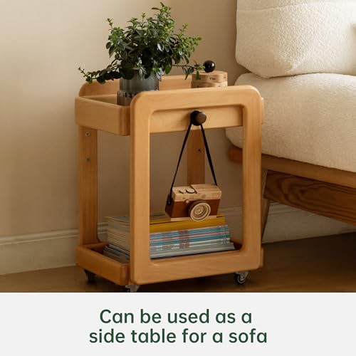 2-Tier Small Rolling Bookshelf Cart with Wheels, view 6