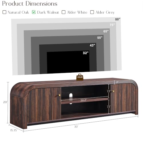70" Modern TV Stand with Large Storage, Dark Walnut, view 3