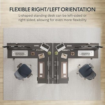 FLEXISPOT 71" Large L Shaped Standing Desk Electric Corner Table with Shelf, 4 Storage Drawers, Adjustable Computer Workstation for Home, Office, Game, Studio, Black Top + Black Frame