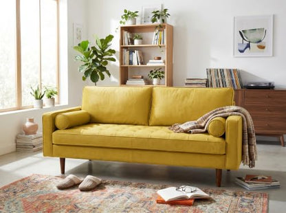 Mid Century Velvet Sofa in Goldenrod, view 4
