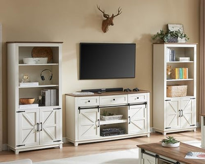 2-Piece 5-Tier Farmhouse Bookcase with Barn Doors, Rustic White, view 3