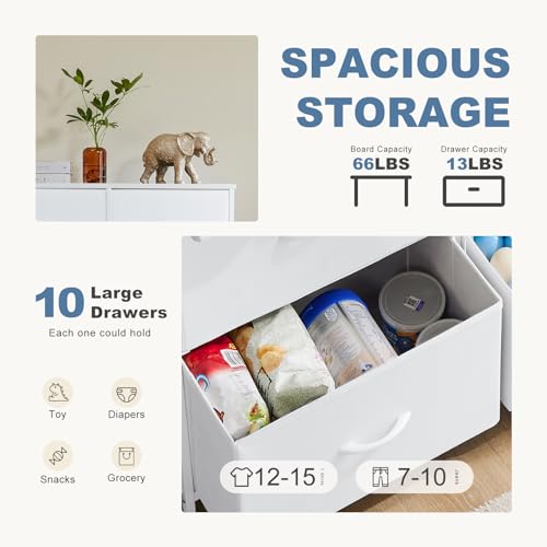 10 Drawer Tall Dresser for Bedroom & Living Room, White, view 5