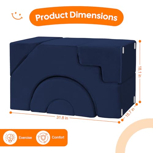 Modular Kids Sofa, Foam Couch Sofa with Slide & Stair Design, Convertible Kids Couch for Playroom, Sectional Child Furniture for Bedroom Living Room, Navy