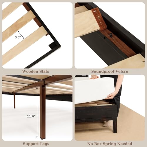 Ethan King Size Bed Frame with Diamond Headboard, Rustic Mid-Century Modern, view 6