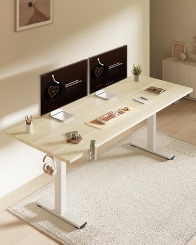FLEXISPOT 63x32 Inch Electric Large Standing Desk for Home & Office, Spacious Splice Board Desk with Cable Management & Organizer, Cup Holder & Hook, White Wood Grain