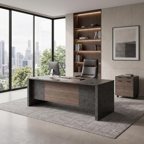 70.8” L Shaped Executive Desk with Reversible Mobile Storage Cabinet, view 5