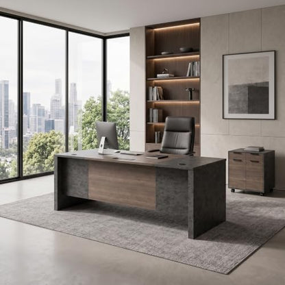 70.8” L Shaped Executive Desk with Reversible Mobile Storage Cabinet, view 5
