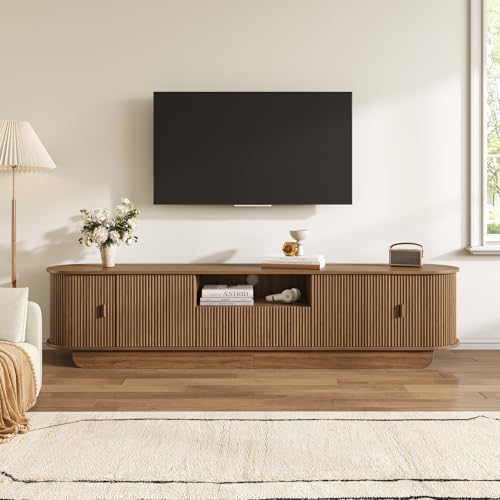86.6'' Fluted TV Stand for 55-85 Inch, Walnut TV Console, view 2