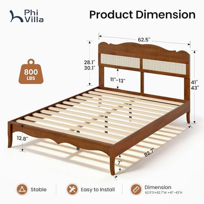 Solid Wood Queen Bed Frame with Adjustable Headboard, view 3