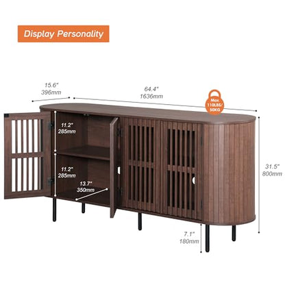 64.4" Fluted TV Stand, Wood Entertainment Center for TVs Up to 70 inches, view 3