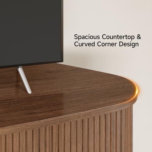 47" Corner TV Stand, Fluted TV Cabinet for 55 Inch TVs, Walnut, view 7