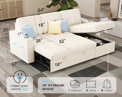 84 Inch Sofa Bed, Sleeper Sofa with Storage, 2 in 1 Pull Out Couch, view 4