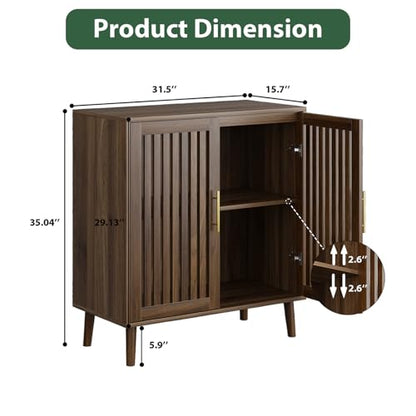 Buffet Cabinet with Storage Walnut Sideboard with Grille Doors&Adjustable Shelf, Wood Coffee Bar Storage Cabinet for Kitchen Living Room Entryway (31.5 Inch)
