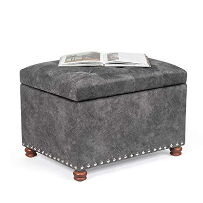 High End Classy Tufted Accents Rectangular Storage Bench Ottoman Footstool,Heather Gray