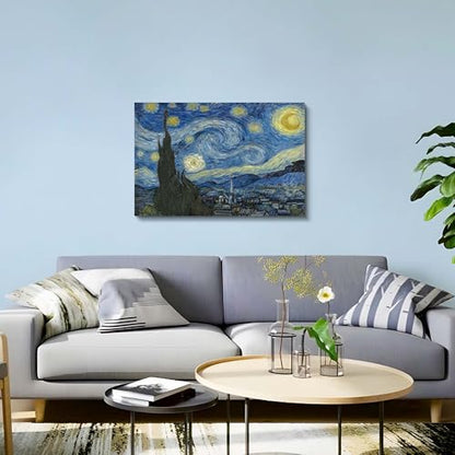 Starry Night Painting Wall Art: Van Gogh Canvas Picture Textured Reproduction Print Famous Artwork Abstract Landscape Living Room Bedroom Office Decor