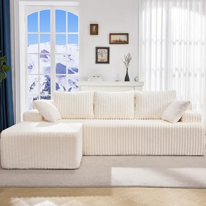 Boneless Couch L-Shape Cloud Couch Sofa for Living Room Furniture | 98" Left Facing Chaise White,Memory Foam,Removable Cover,No Assemble,Chaise Lounge Indoor,Furniture for Apartment