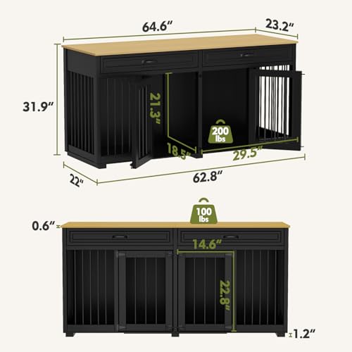 64.6" Large Double Dog Crate Furniture, view 3