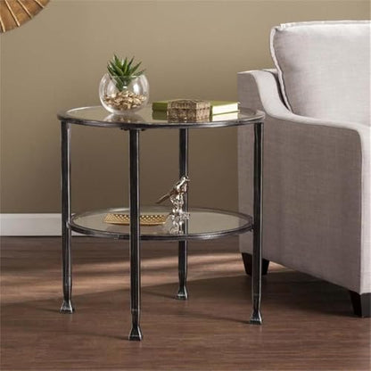 SEI Furniture Jaymes Round Glass Top Metal End Table in Black