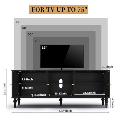 67" Mid Century Modern TV Stand with Window Design, Black, view 3