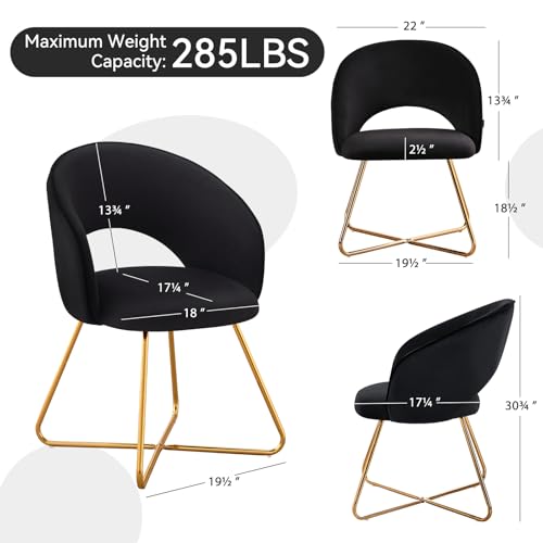 Velvet Accent Chair for Living Room, Comfortable Upholstered Barrel Vanity Chair with Back, Mid Century Black Makeup Chair with Gold Legs (Black)