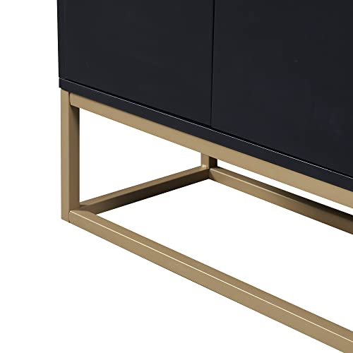 LUMISOL Modern Sideboard Storage Cabinet with Doors and Adjustable Shelves Wooden Kitchen Sideboard Buffet Cabinet with Metal Base and Fence Tabletop, Black