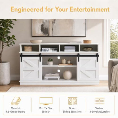 Farmhouse TV Stand for 65/60/55 Inch TV, TV Consoles with Sliding Barn Doors, view 6