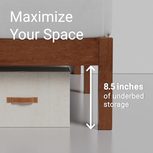 Full Bed Frame with Headboard Classic Wood Platform, Noise Free, view 7