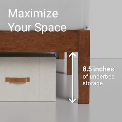 Full Bed Frame with Headboard Classic Wood Platform, Noise Free, view 7