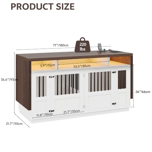 Furniture Dog Crate, 71" Double Dog Crate Furniture Brown & White, view 6