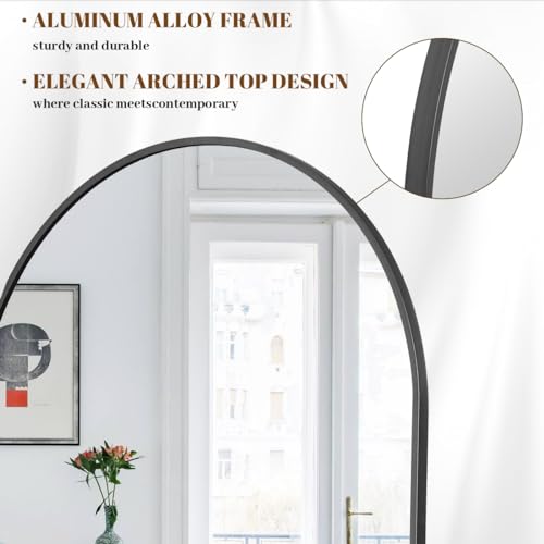 34"x76" Arched Full Length Mirror, Black Large Floor Mirror with Aluminum Alloy Frame Standing Hanging or Leaning Wall-Mounted Full Body Mirror for Living Room and Bedroom